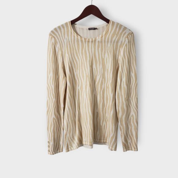 J. Mclaughlin Modal Stretch Zebra Print Sweater Lightweight Tan Cream Medium - Picture 1 of 14